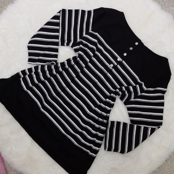 Liz Claiborne Black White Back Button 3/4 Sleeve Top Size Large - Picture 6 of 6